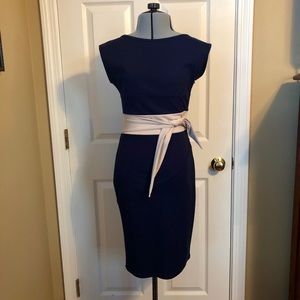 Navy & Cream Fitted Dress, Size XS